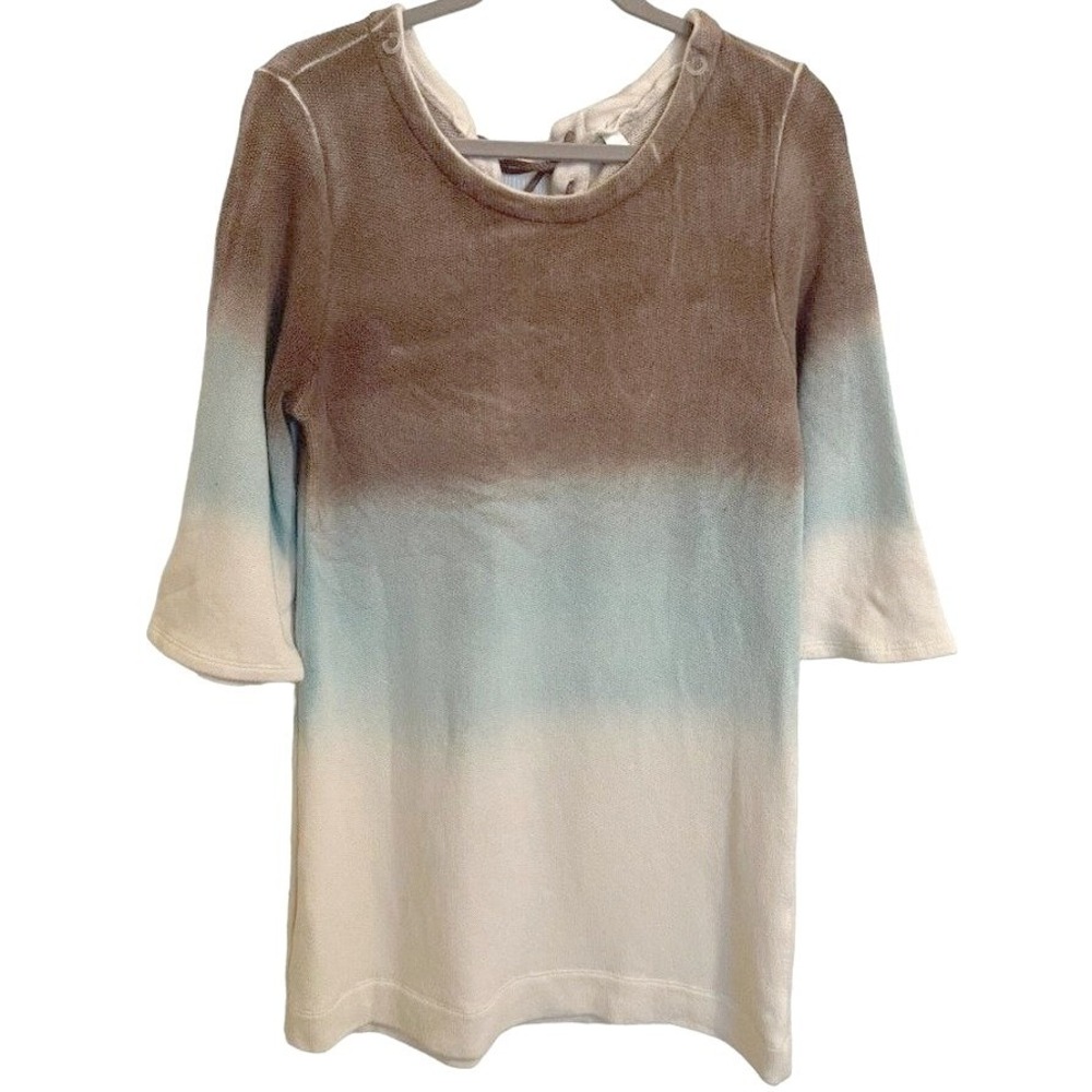 boho gorp core knit tunic size‎ Large ombre brown blue cream tie back nwt